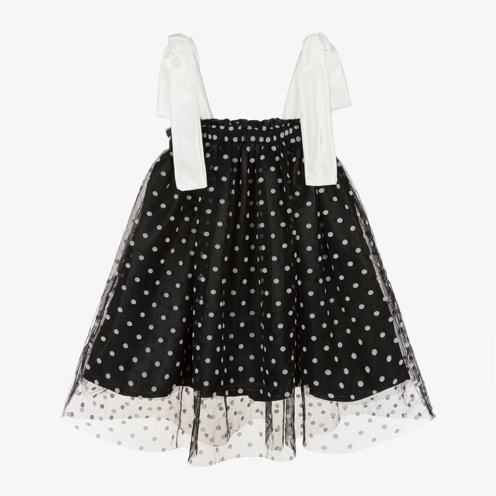 The Tiny Universe - Girls Black Polka Dot Tulle Dress | Childrensalon