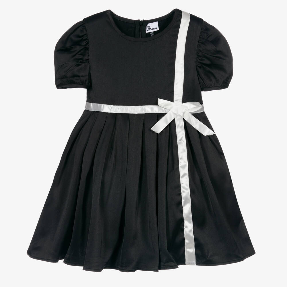 The Tiny Universe - Girls Black Satin Dress | Childrensalon