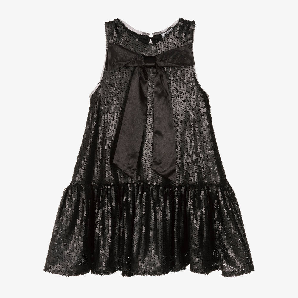 The Tiny Universe - Girls Black Sequin Bow Dress | Childrensalon