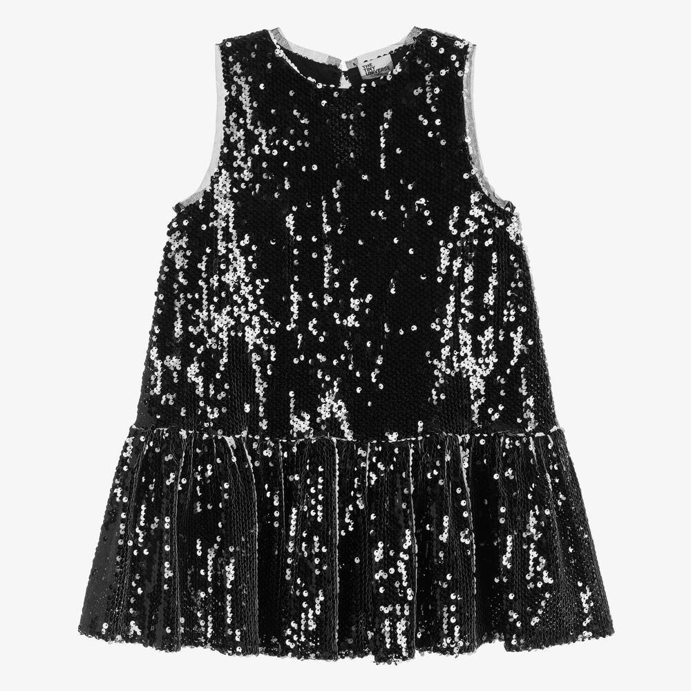 The Tiny Universe - فستان تول مزين بترتر لون أسود وأبيض | Childrensalon