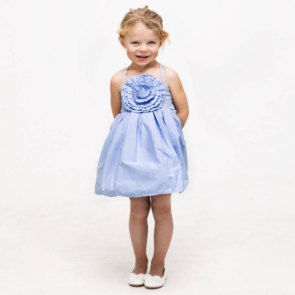The Tiny Universe - Girls Blue Cotton Sun Dress | Childrensalon