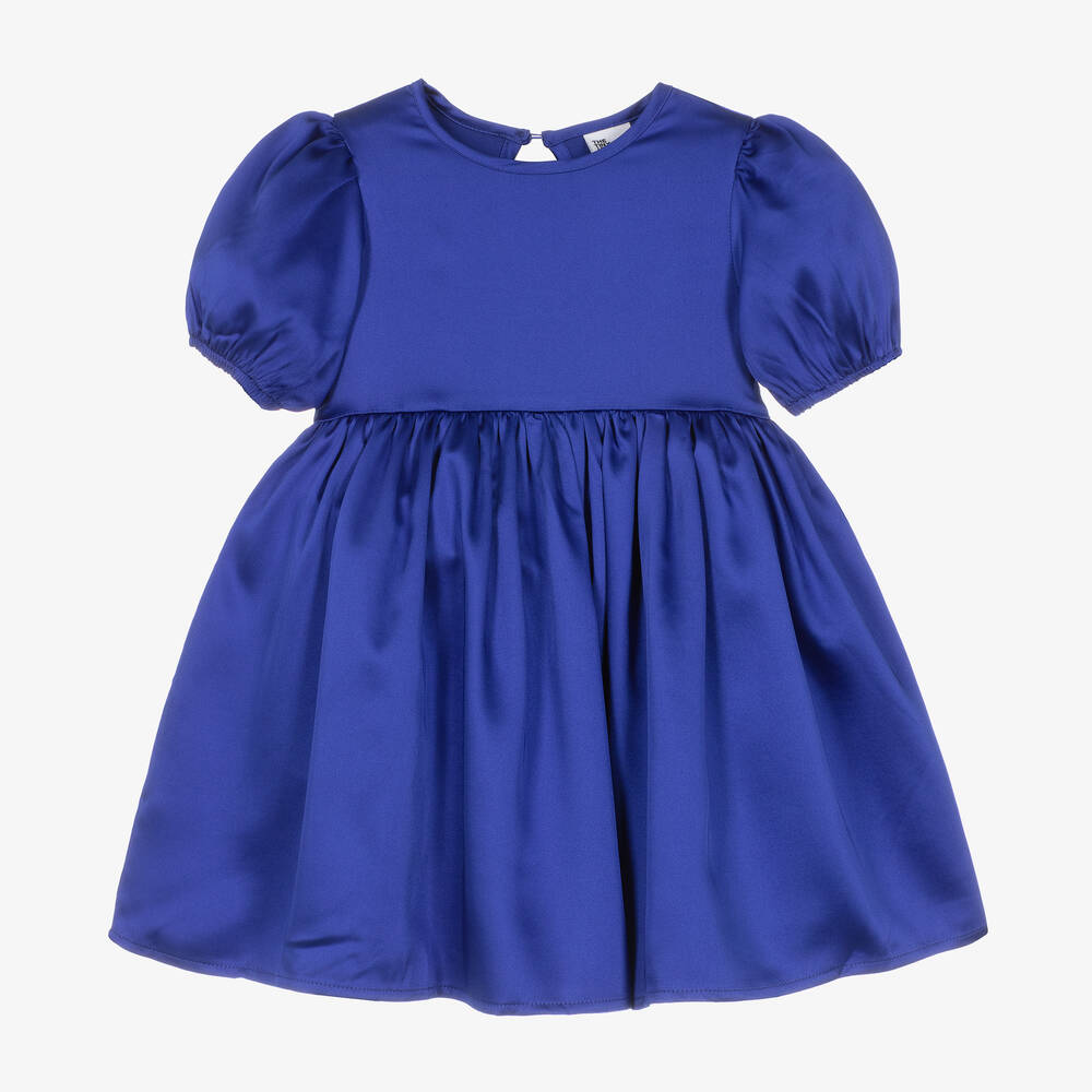 The Tiny Universe - Girls Blue Satin Sash Dress | Childrensalon