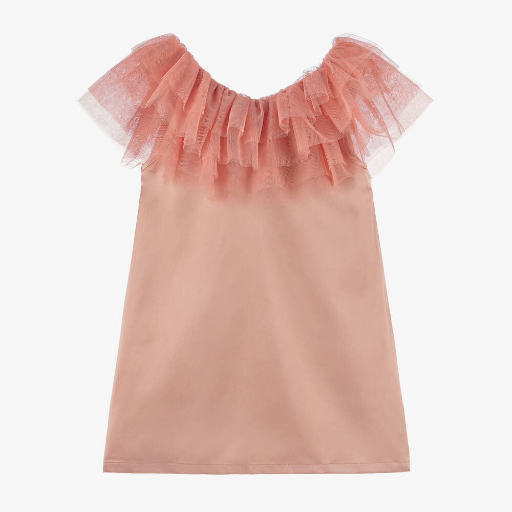 Shop The Tiny Universe Girls Copper Pink Satin & Tulle Dress