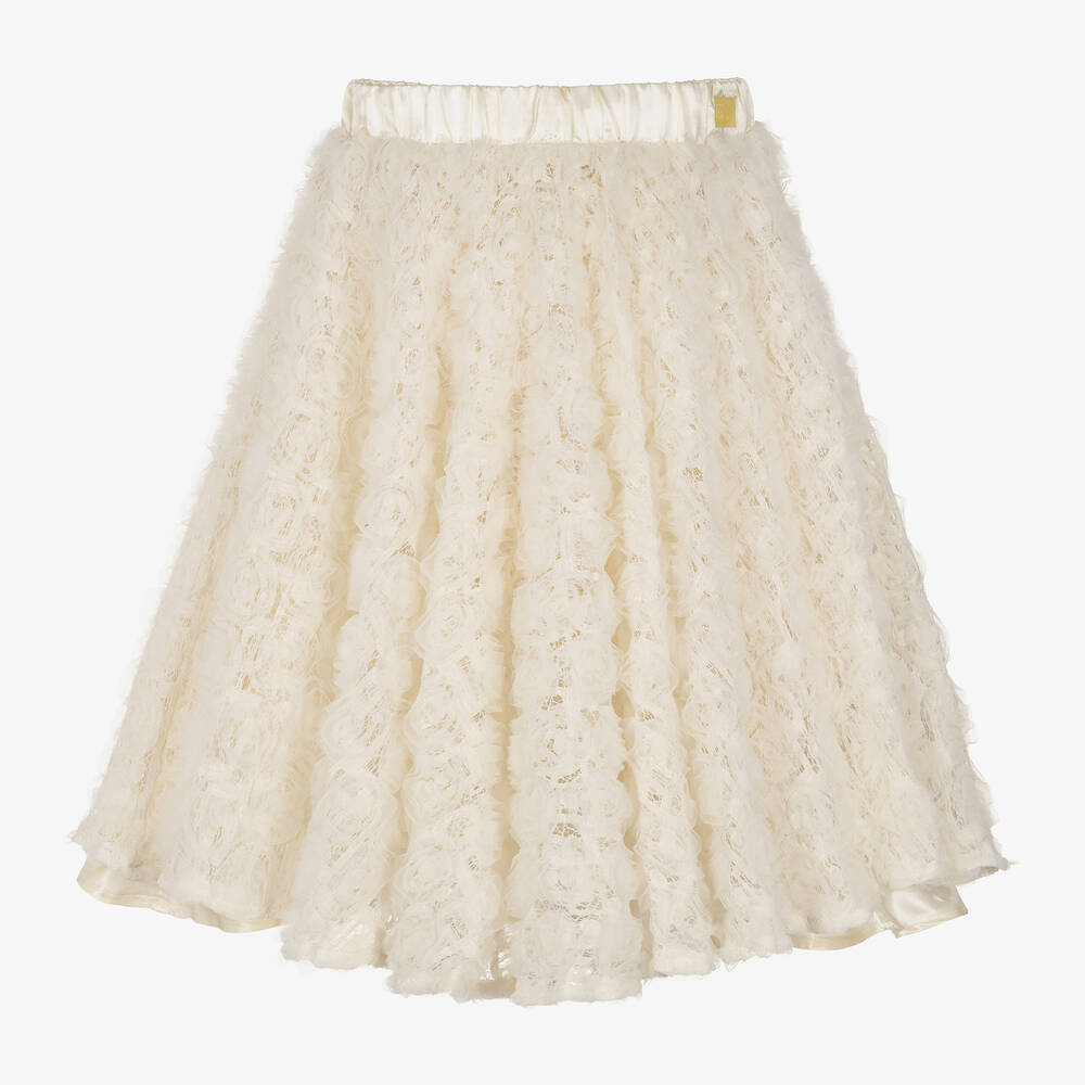 The Tiny Universe - Girls Ivory Lace & Tulle Flower Skirt | Childrensalon