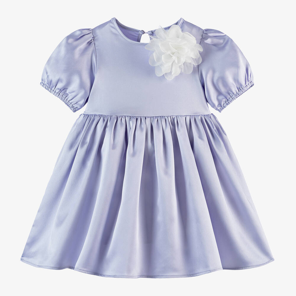 The Tiny Universe - Girls Lilac Purple Satin Dress | Childrensalon