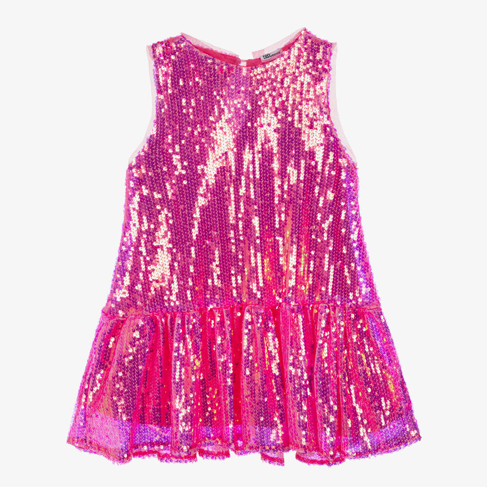 The Tiny Universe - Girls Neon Pink Sequin Dress | Childrensalon