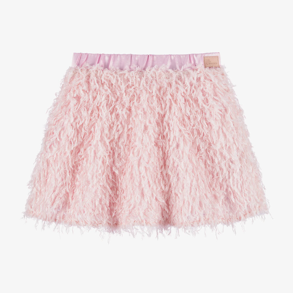 The Tiny Universe - Girls Pale Pink Faux Feather Skirt | Childrensalon