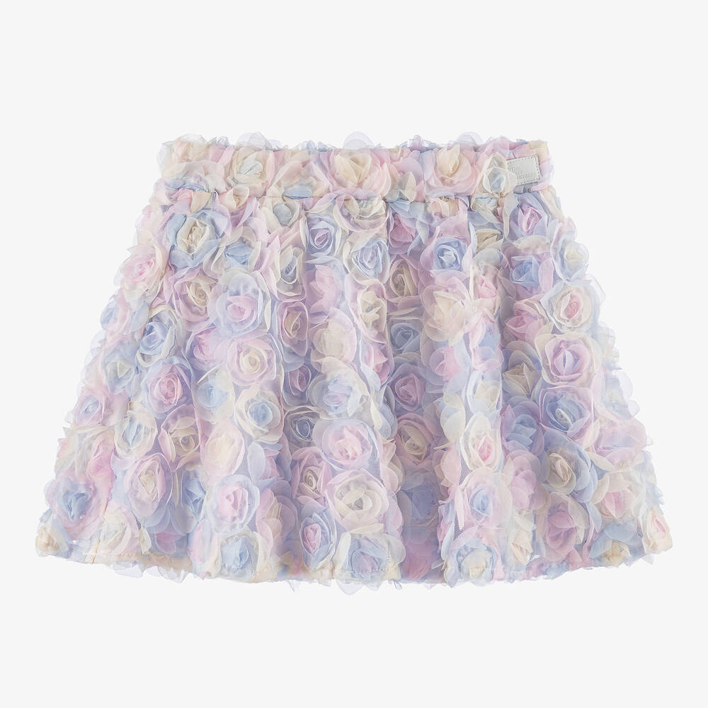 The Tiny Universe - Girls Pastel Blue Tulle Flower Skirt | Childrensalon