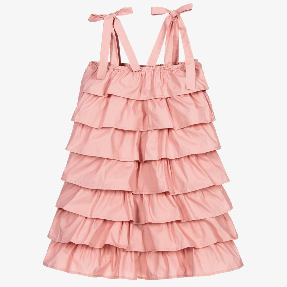 The Tiny Universe - Girls Pink Cotton Ruffle Dress | Childrensalon