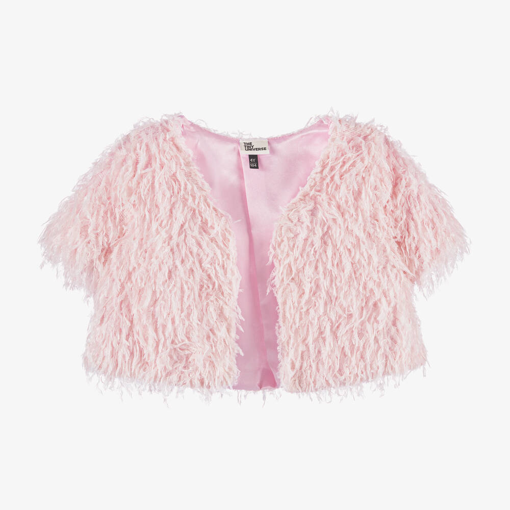 The Tiny Universe - Girls Pink Fluffy Faux Feather Cardigan | Childrensalon