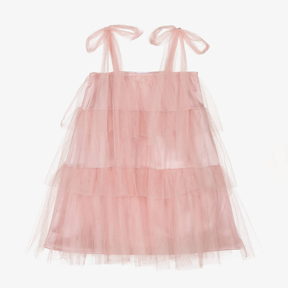 The Tiny Universe - Girls Pink Satin Tulle Dress | Childrensalon