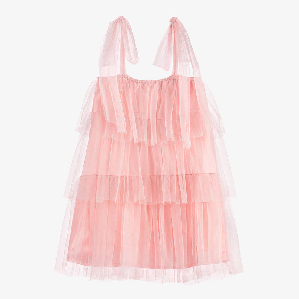 The Tiny Universe - Girls Pink Tiered Tulle Dress | Childrensalon