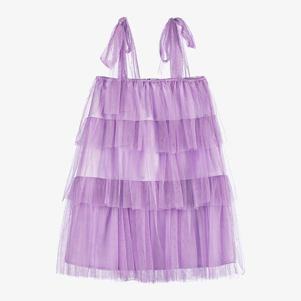 The Tiny Universe - Girls Purple Tiered Tulle Dress | Childrensalon