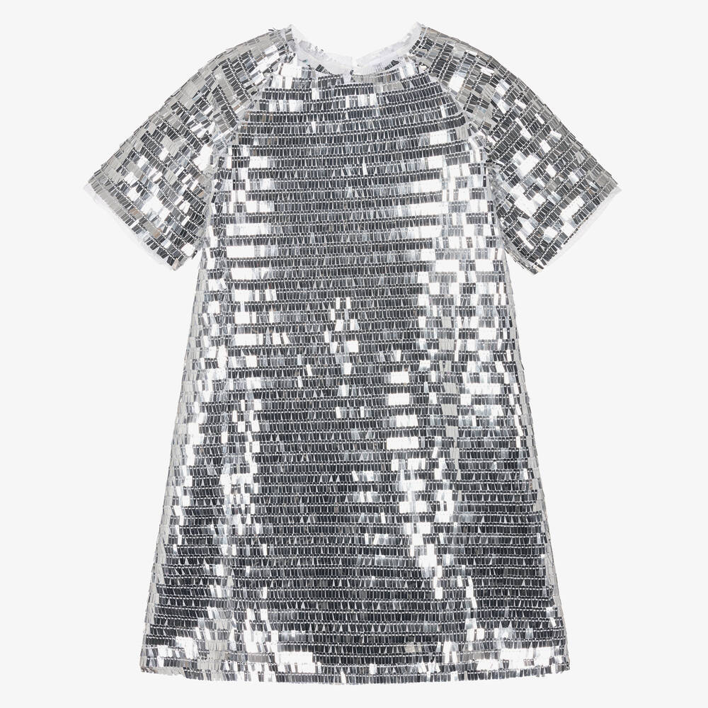 The Tiny Universe - Girls Silver Mirror Sequin Dress | Childrensalon
