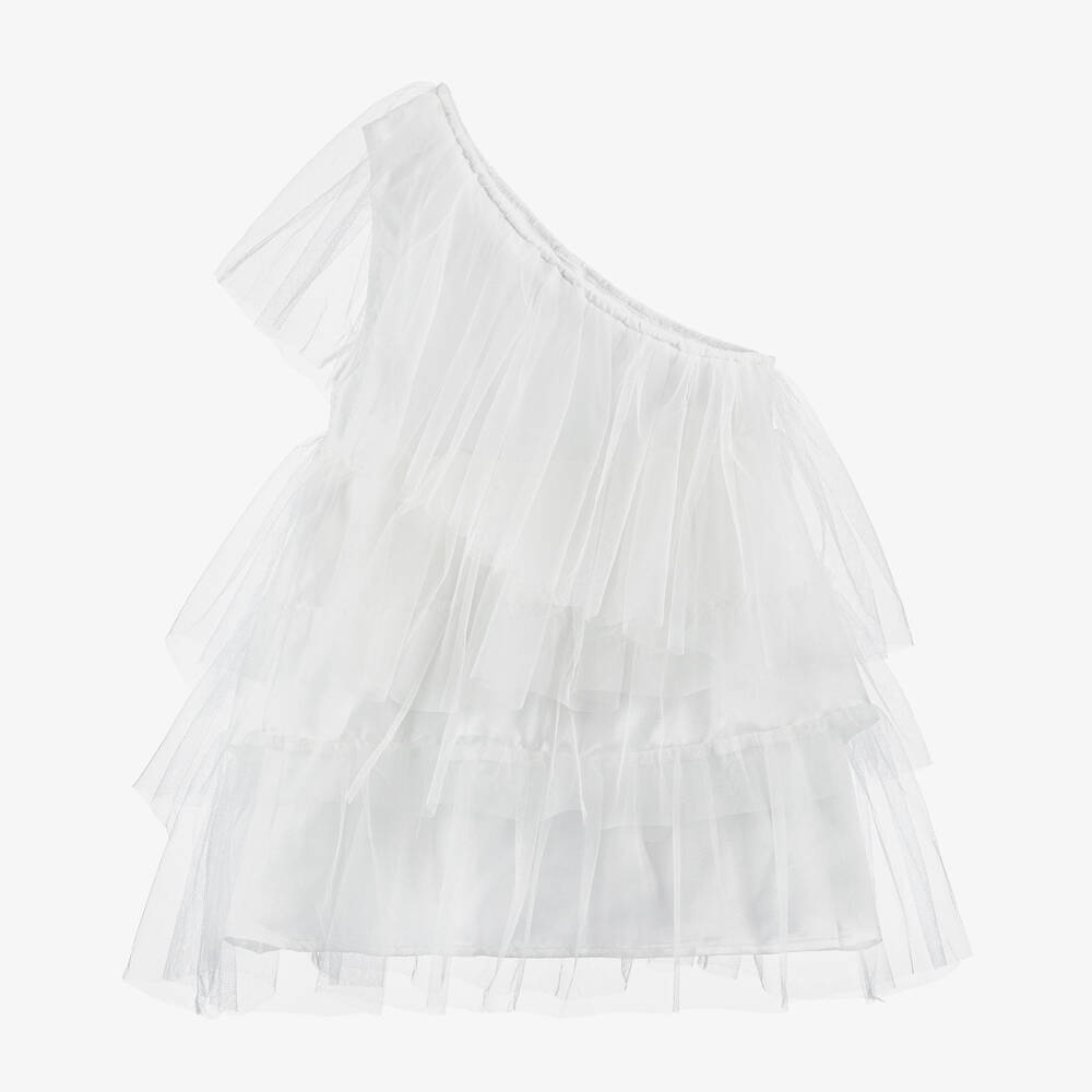 The Tiny Universe - Girls White Asymmetric Tulle Dress | Childrensalon