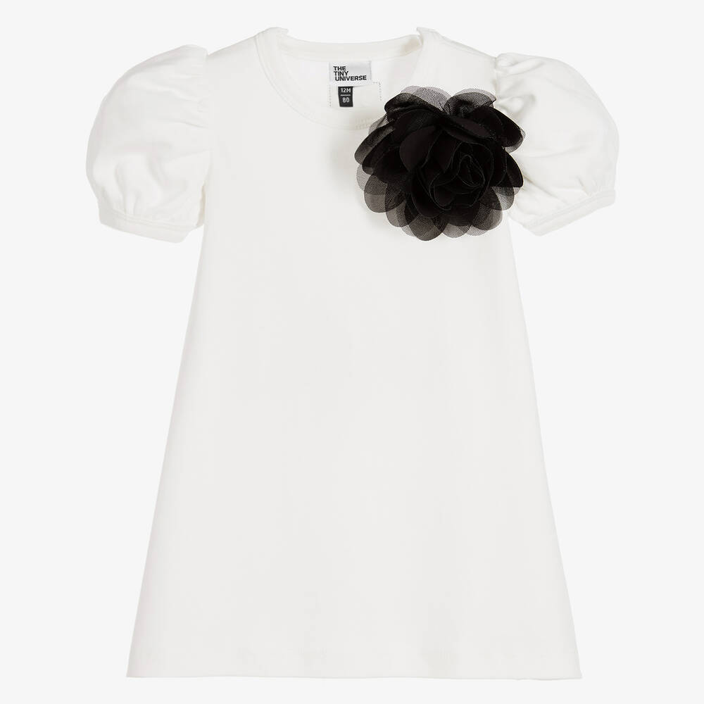 The Tiny Universe Kids' Girls White Organic Cotton Flower Dress