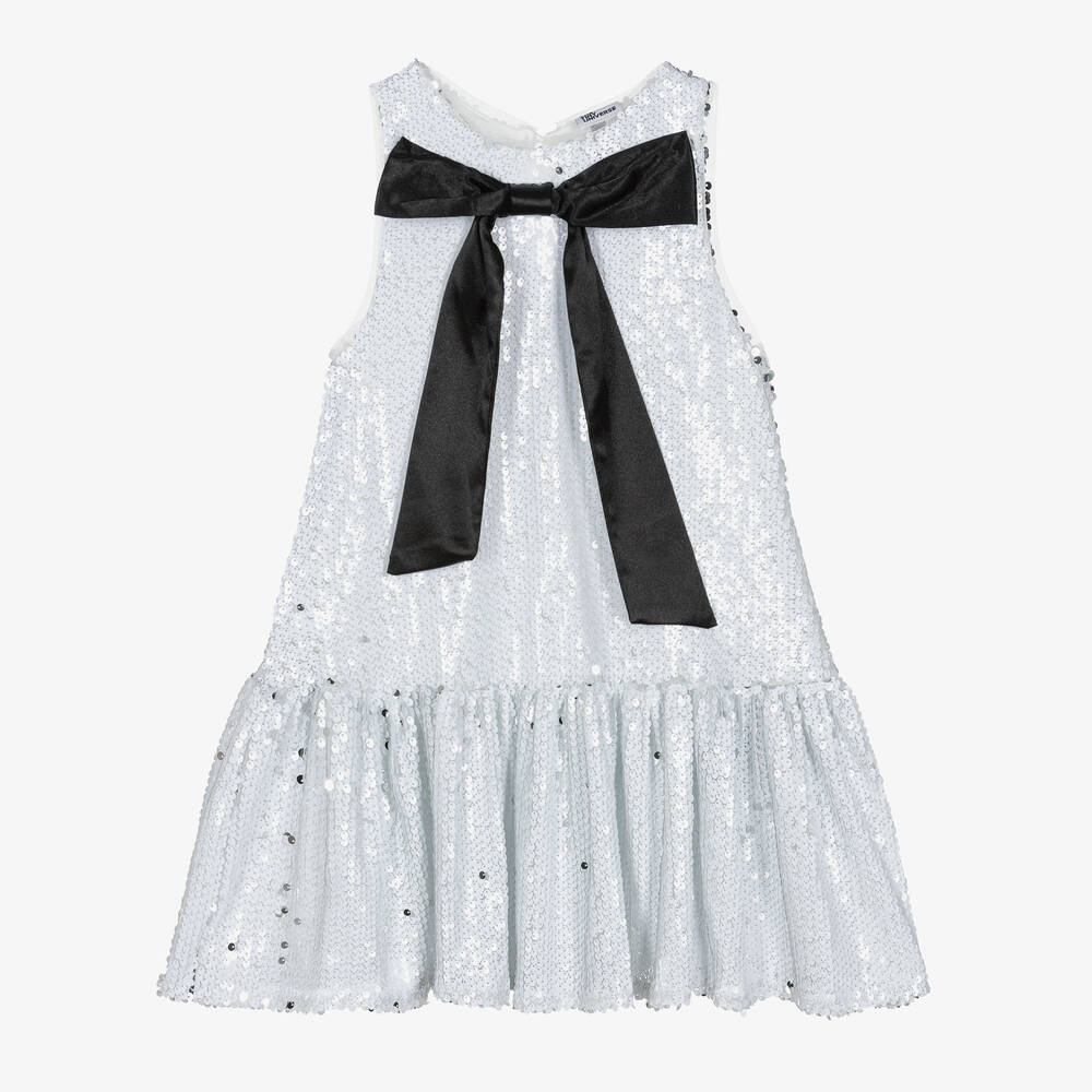 The Tiny Universe - Girls White Sequin Bow Dress | Childrensalon