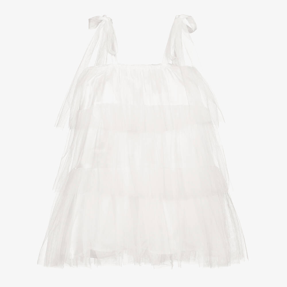The Tiny Universe Kids' Girls White Tiered Tulle Dress