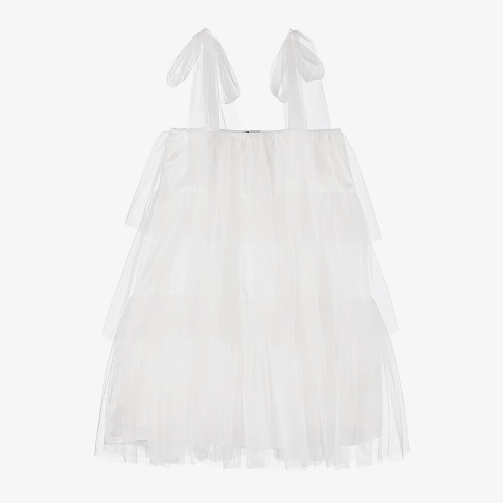 The Tiny Universe - Girls White Tiered Tulle Dress | Childrensalon