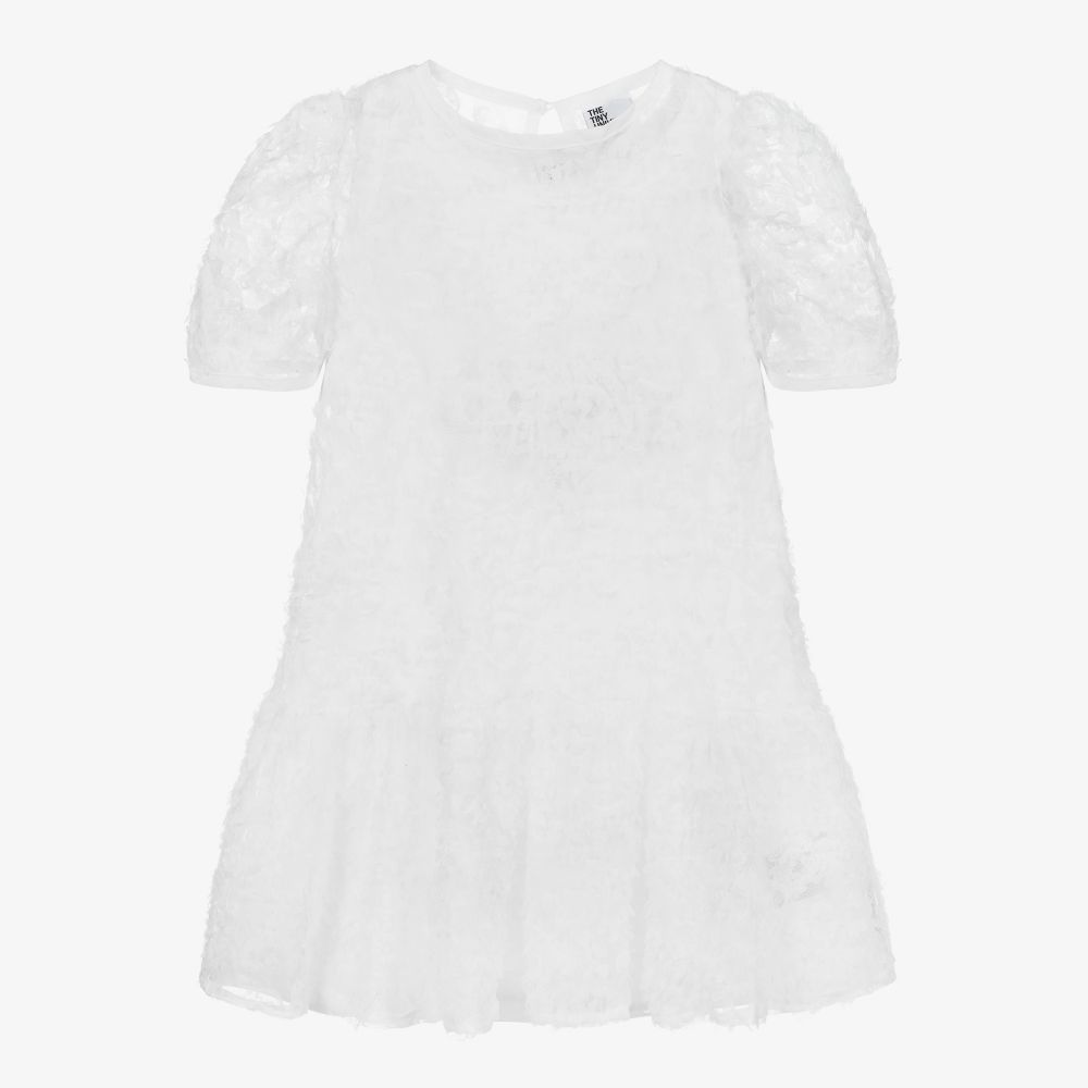 The Tiny Universe - Girls White Tulle Flower Dress | Childrensalon