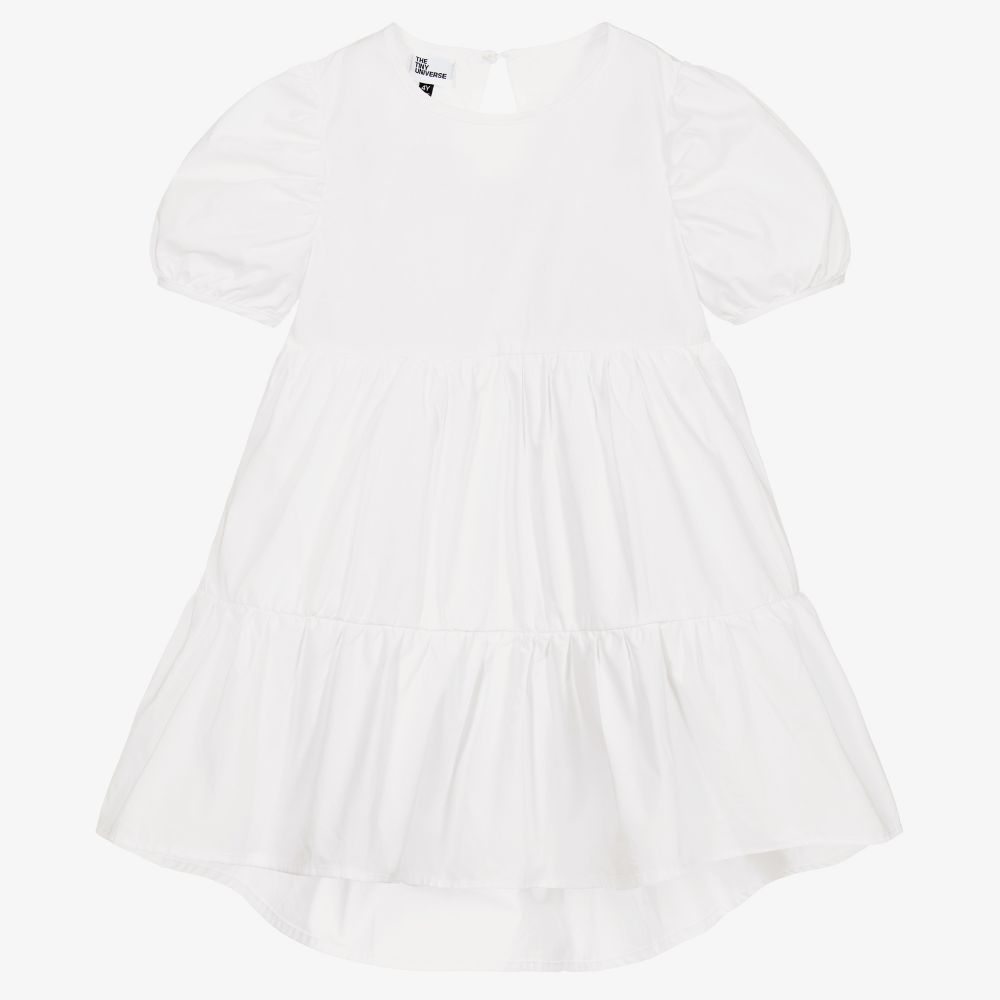 The Tiny Universe - White Cotton Poplin Dress | Childrensalon