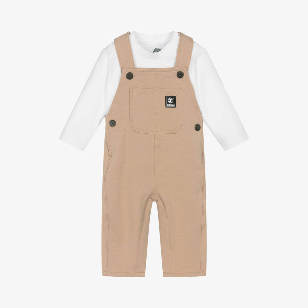 Timberland - Baby Boys Beige Organic Dungaree Set | Childrensalon