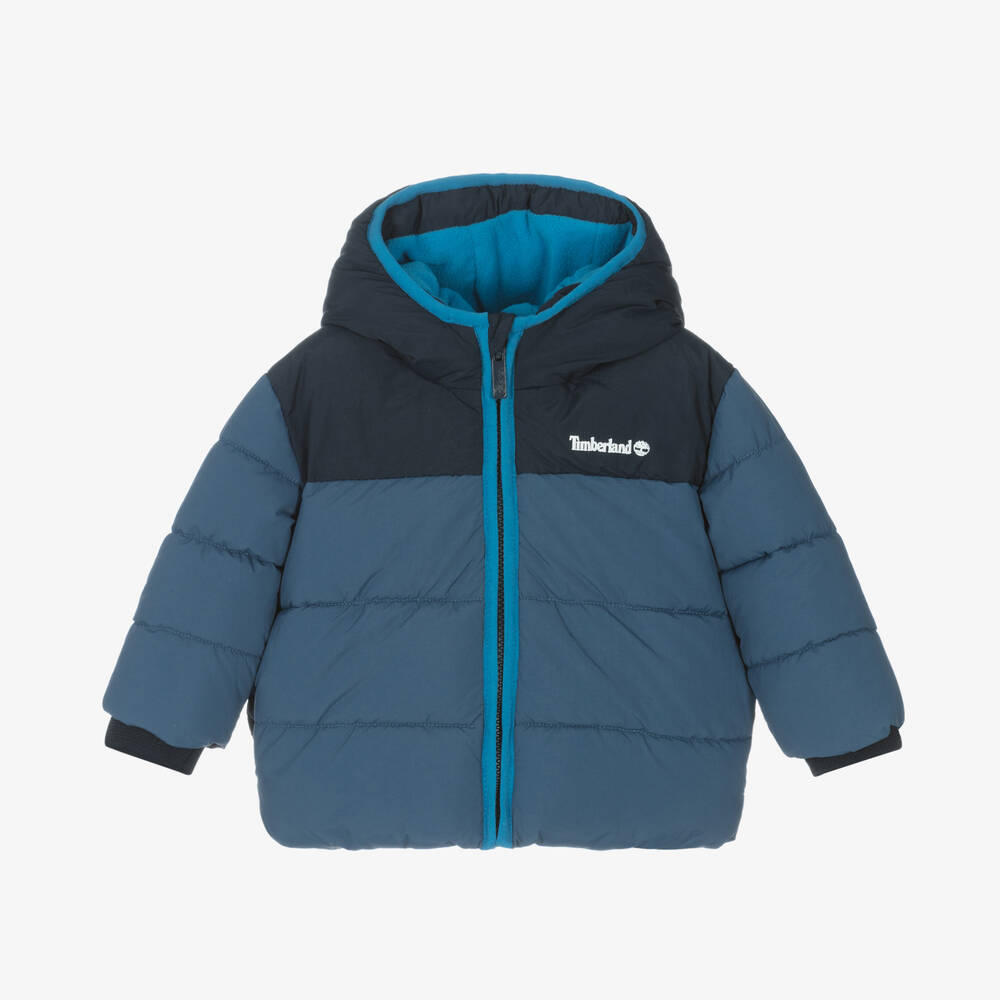 Timberland - Baby Boys Blue Hooded Puffer Jacket | Childrensalon