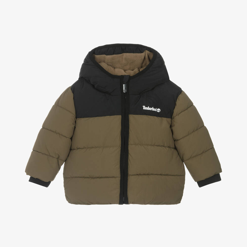 Timberland - Baby Boys Green Hooded Puffer Jacket | Childrensalon