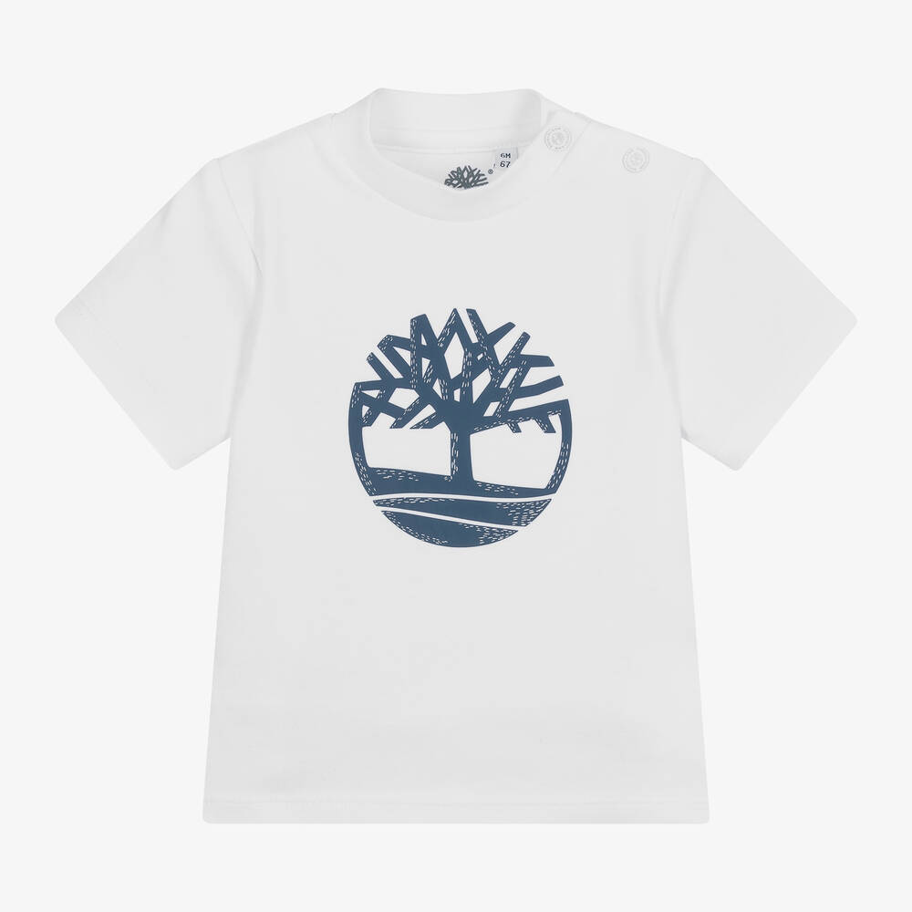 Timberland - Baby Boys White Organic Cotton T-Shirt | Childrensalon