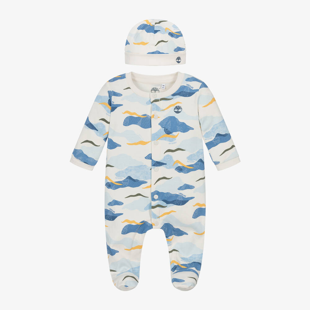 Timberland - Blue Camouflage Print Organic Cotton Babysuit Set | Childrensalon