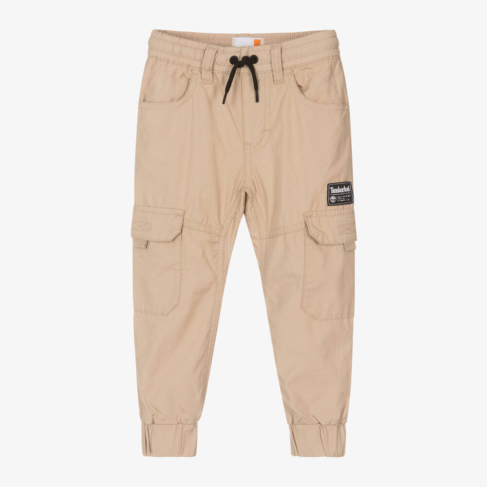 Shop Timberland Boys Beige Cotton Cargo Trousers