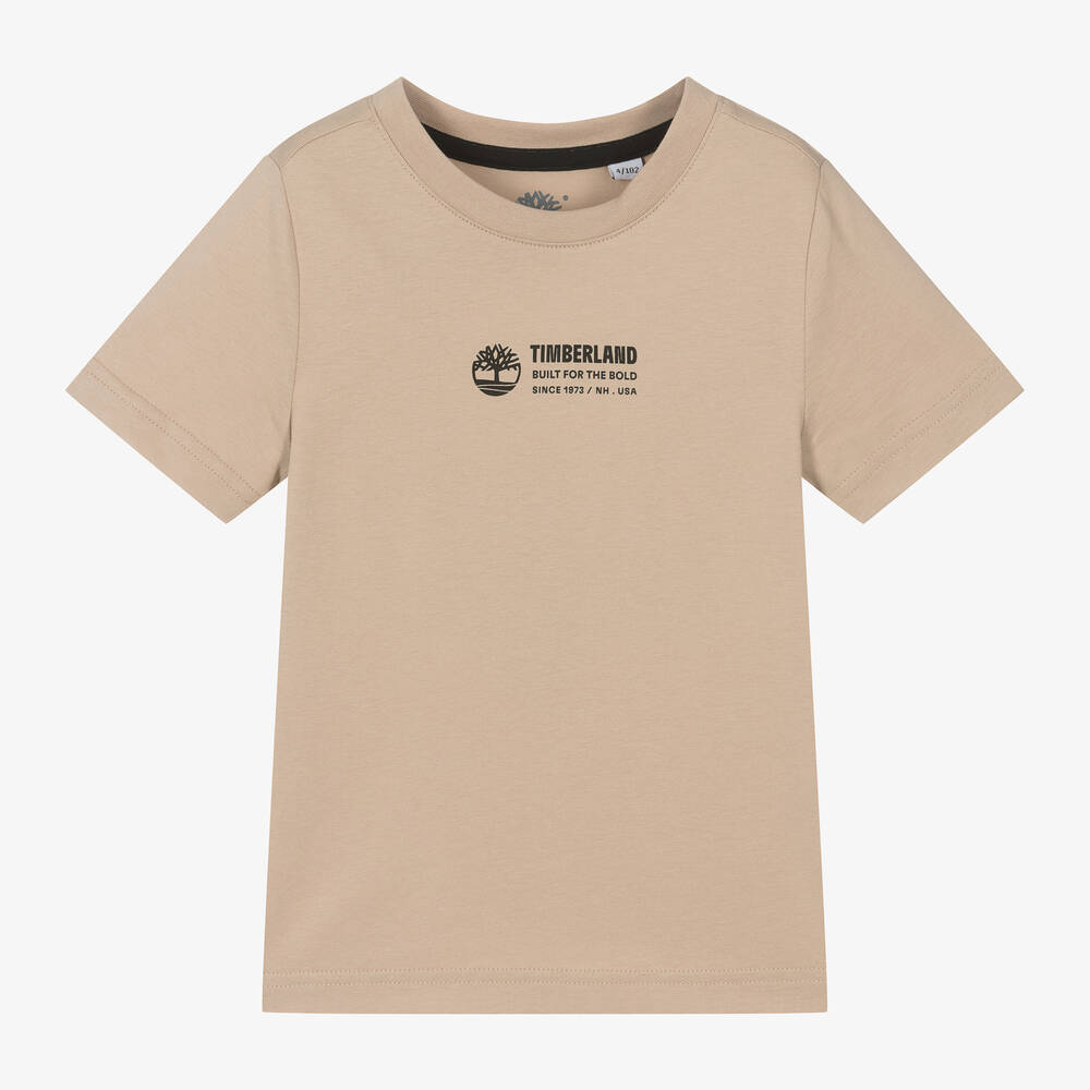 Timberland - Boys Beige Cotton T-Shirt | Childrensalon