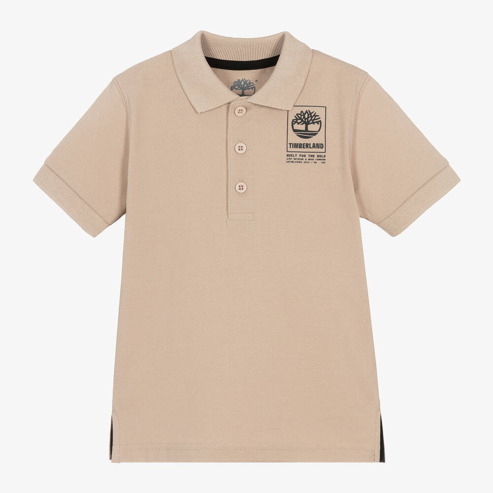 Timberland - Boys Beige Organic Cotton Polo Shirt | Childrensalon