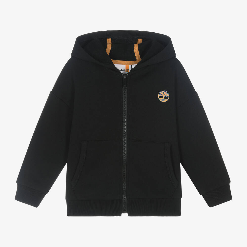 Timberland - Boys Black Cotton Zip-Up Hoodie | Childrensalon