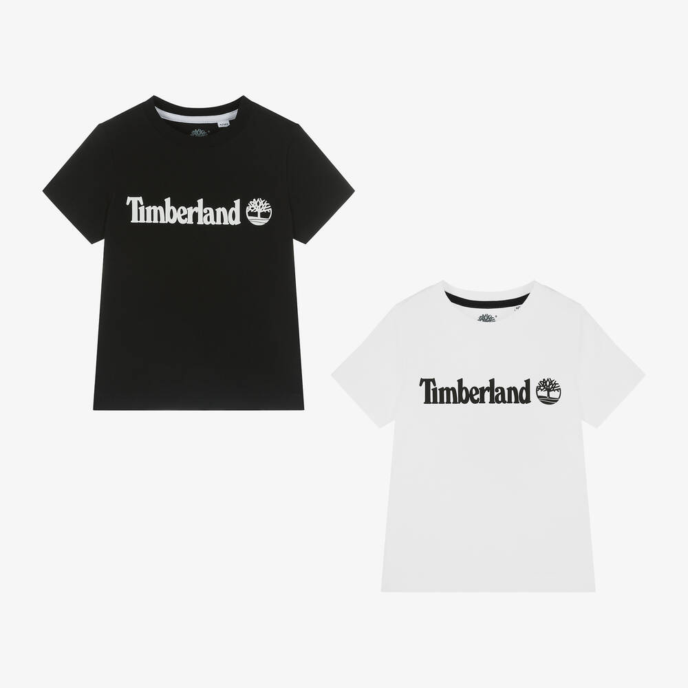 Timberland - تيشيرت قطن لون أبيض وأسود للأولاد (عدد 2) | Childrensalon