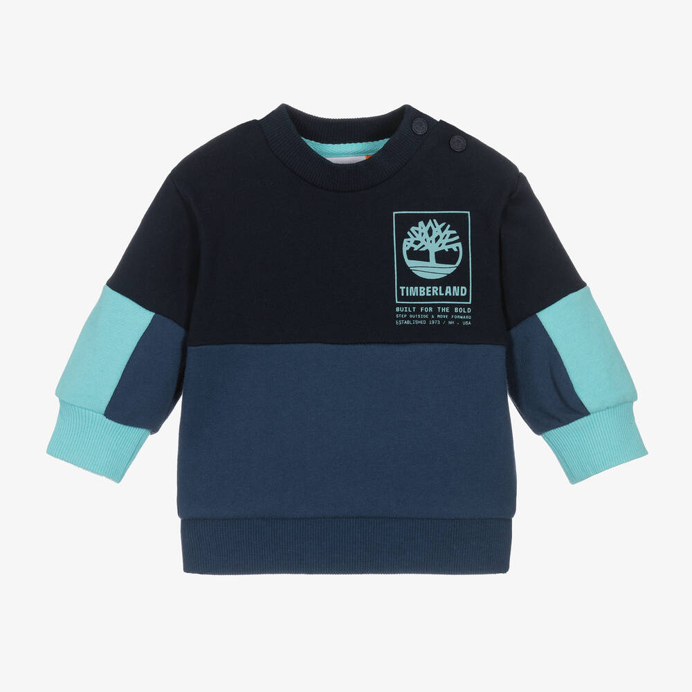 Timberland - Boys Blue Colourblock Cotton Sweatshirt | Childrensalon