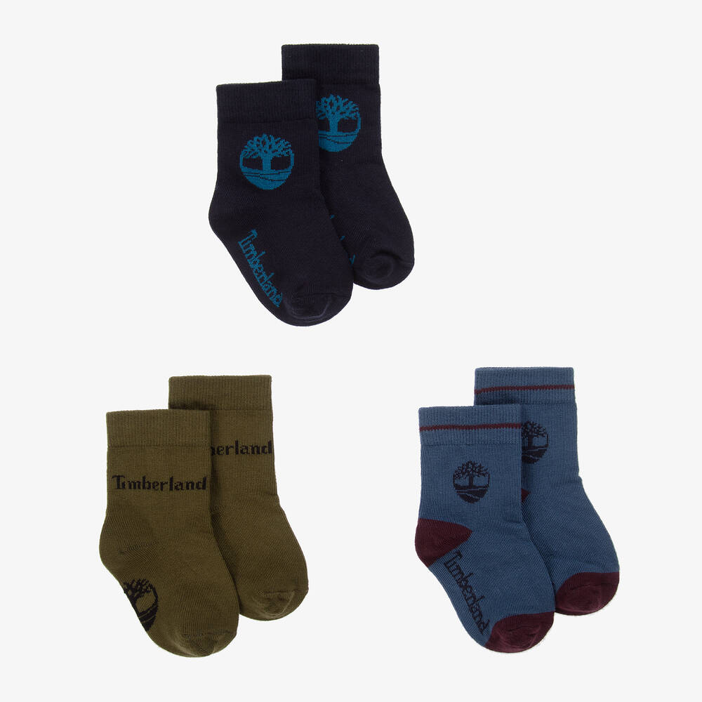 Timberland - Boys Blue Cotton Socks (3 Pack) | Childrensalon