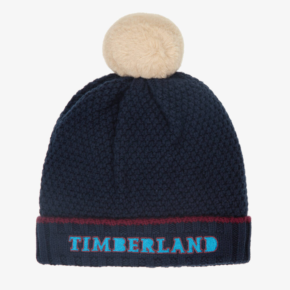 Timberland - Boys Blue Cotton & Wool Beanie Hat | Childrensalon