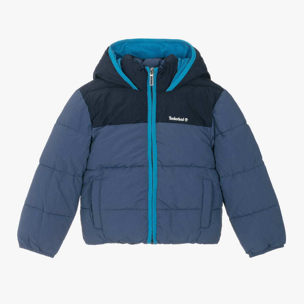 Timberland - Boys Blue Hooded Puffer Jacket | Childrensalon