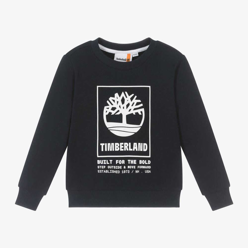 Timberland - سويتشيرت قطن عضوي جيرسي لون كحلي للأولاد | Childrensalon