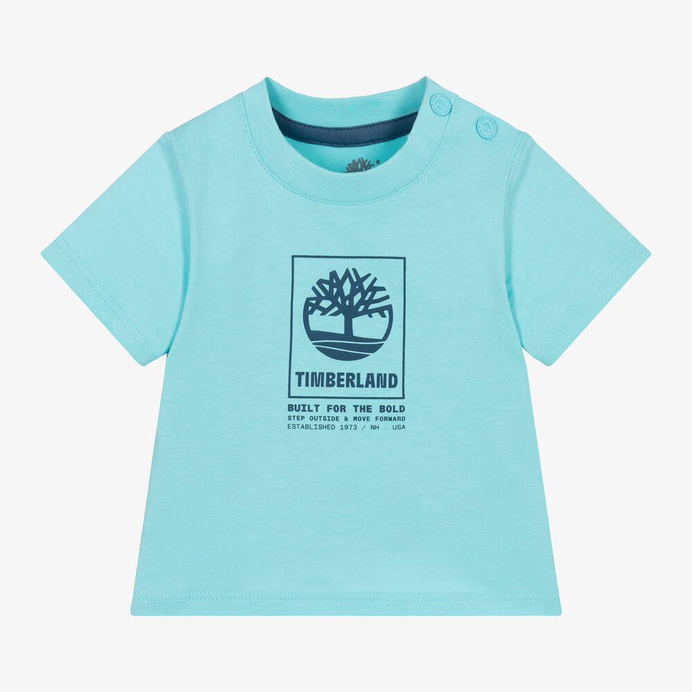 Timberland - تيشيرت أطفال ولادي قطن عضوي لون أزرق فاقع | Childrensalon