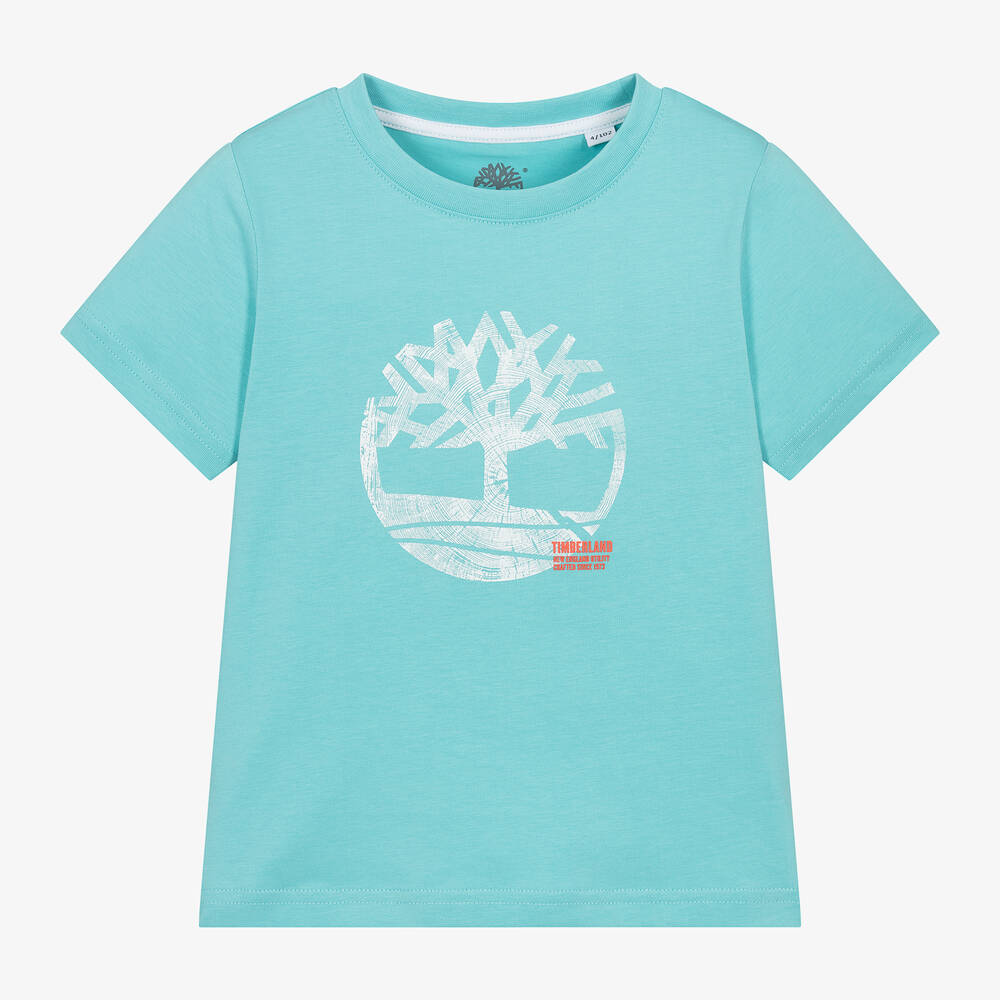 Timberland - تيشيرت قطن جيرسي عضوي لون أزرق فاتح للأولاد | Childrensalon