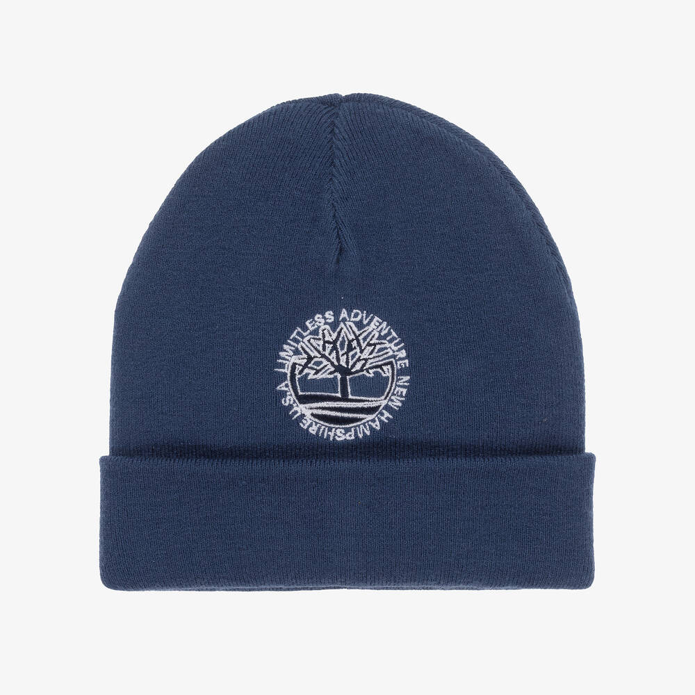 Timberland - Boys Blue Viscose Knit Beanie Hat | Childrensalon