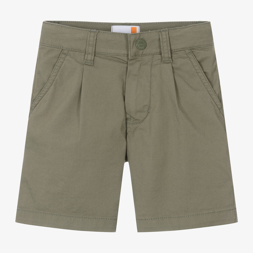 Timberland - Boys Green Cotton Chino Shorts  | Childrensalon