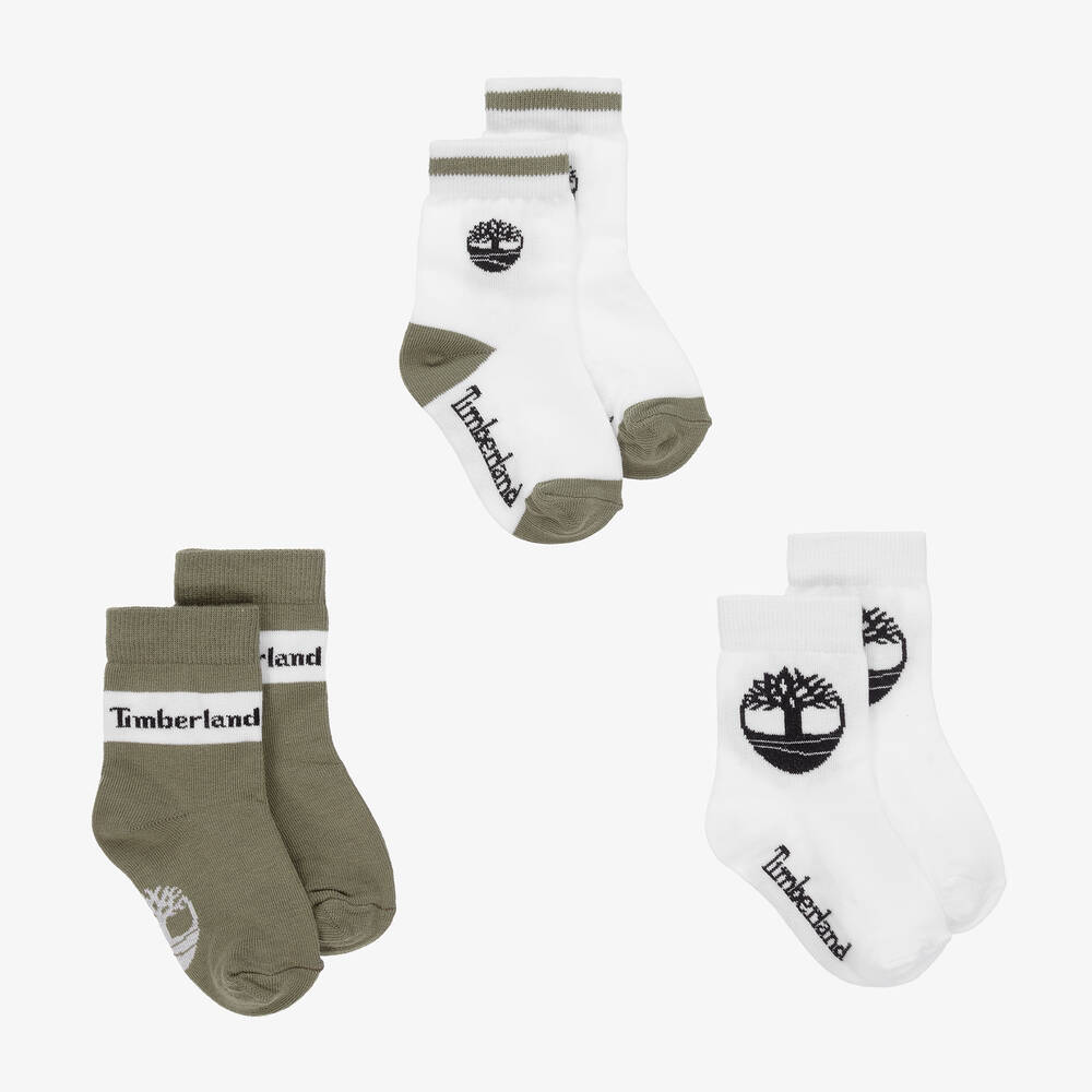 Timberland - Boys Green & White Cotton Socks (3 Pack) | Childrensalon