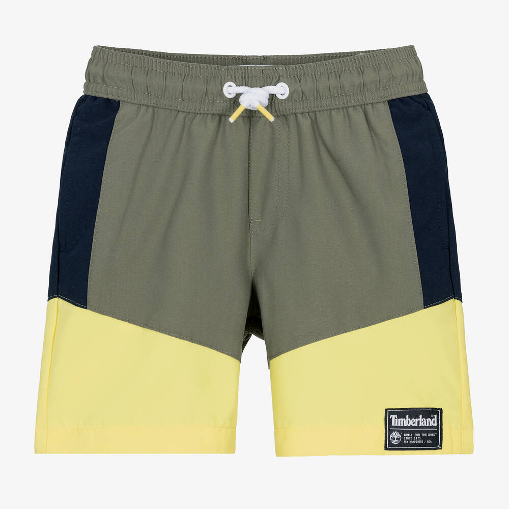 Timberland - Boys Green & Yellow Swim Shorts | Childrensalon