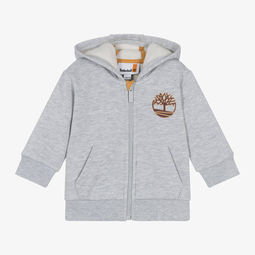 Timberland - Boys Grey Cotton Zip-Up Hoodie | Childrensalon