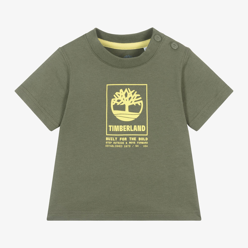 Timberland - Boys Khaki Green Organic Cotton T-Shirt | Childrensalon