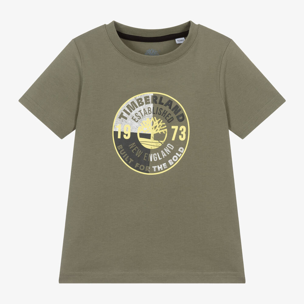 Timberland - Boys Khaki Green Organic Cotton Tree T-Shirt | Childrensalon