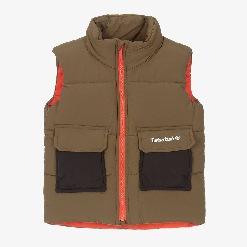 Timberland - Boys Khaki Green Puffer Gilet | Childrensalon